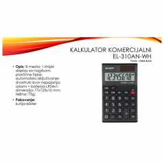 Kalkulator komercijalni  8 mesta Sharp EL-310AN-WH crni blister