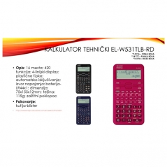 Kalkulator tehnički 16 mesta 420 funkcija Sharp EL-W531TLB-RD crveni blister