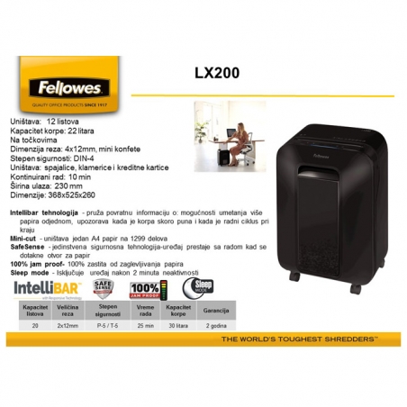 Mašina za uništavanje dokumenata / Uništivač dokumentacije (mini) LX200 Fellowes 5502201 crni
