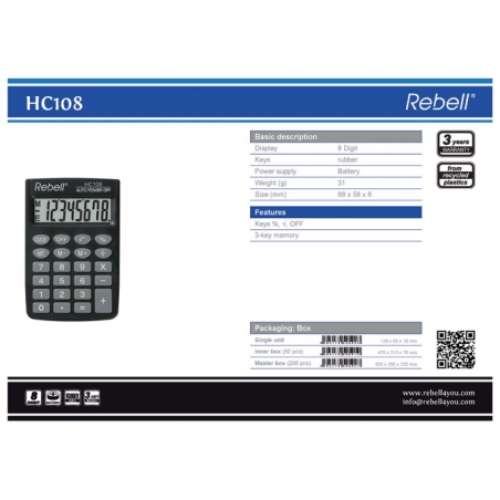 Kalkulator džepni  8 mesta Rebell RE-HC108 BX crni