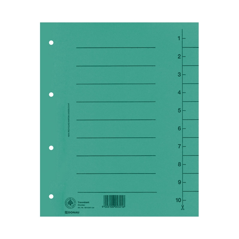 Pregrada kartonska A4 brojevi 1-10 250g pk100 Donau 8610001-06 zelena
