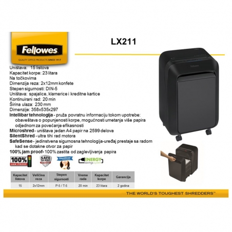 Mašina za uništavanje dokumenata / Uništivač dokumentacije (mikro) LX211 Fellowes 5050301 beli