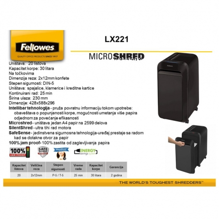 Mašina za uništavanje dokumenata / Uništivač dokumentacije (mikro) LX221 Fellowes 5050501 beli