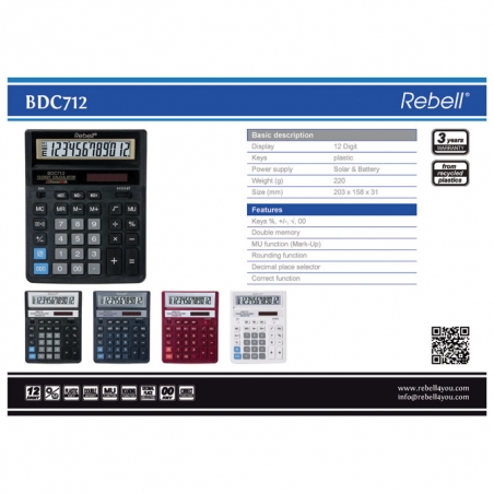 Kalkulator komercijalni 12 mesta Rebell RE-BDC712BK BX crni