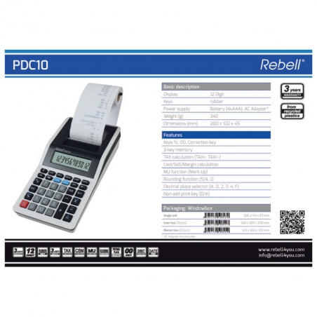 Računska mašina 12 mesta Rebell RE-PDC10 WB bela