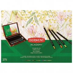 Set u drvenoj kutiji Boje drvene 24boje+gumica+rezač+blok Academy Derwent 2305950