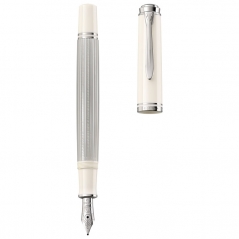 Nalivpero Souveran M405 (M)+kožna bela futrola+poklon kutija G30 Pelikan 815529 srebrno-belo