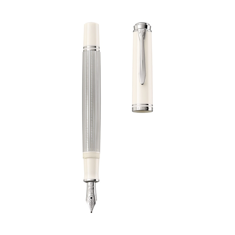 Nalivpero Souveran M405 (M)+kožna bela futrola+poklon kutija G30 Pelikan 815529 srebrno-belo