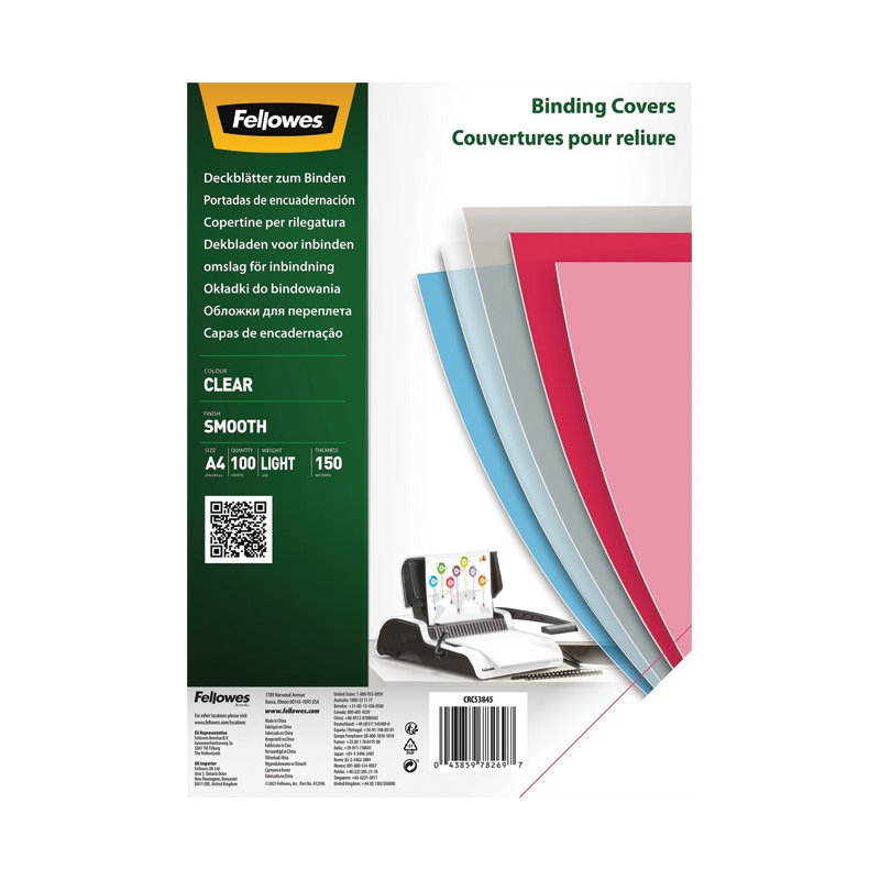 Korice za spiralno koričenje (od reciklirane plastike) PET 150my pvc A4 pk100 Fellowes 5384501 providne