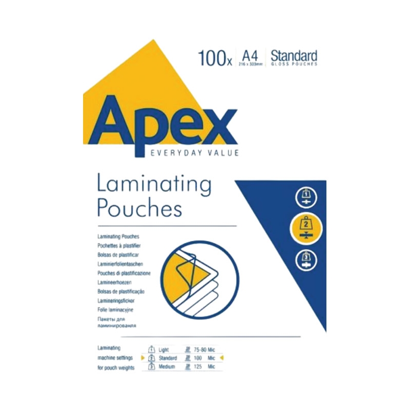 Folija za plastificiranje 100my A4 sjajna pk100 Apex Fellowes 6003301