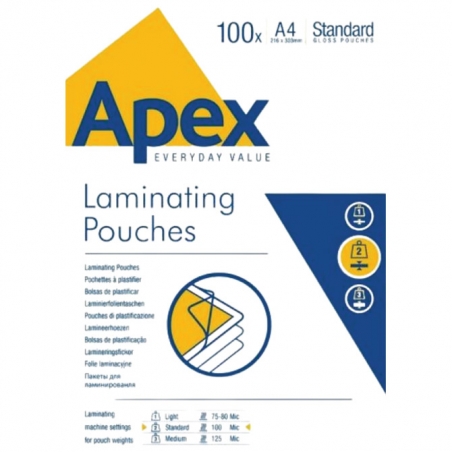 Folija za plastificiranje 100my A4 sjajna pk100 Apex Fellowes 6003301