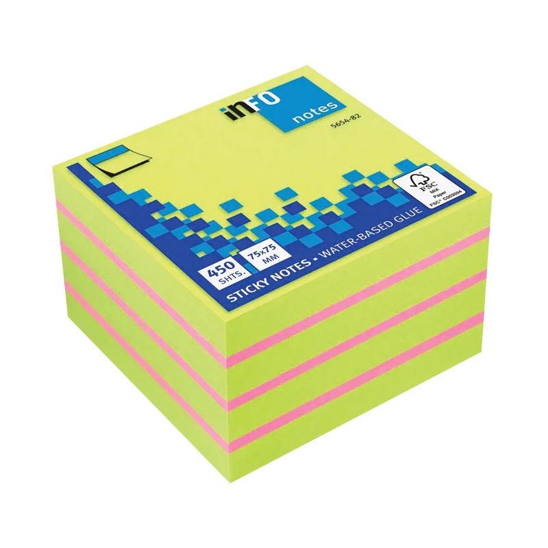 Blok samolepljiv kocka 75x75mm 450L Brilliant Info Notes 5654-82 2boje