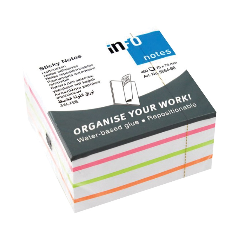 Blok samolepljiv kocka 75x75mm 450L Brilliant Info Notes 5654-68 4boje