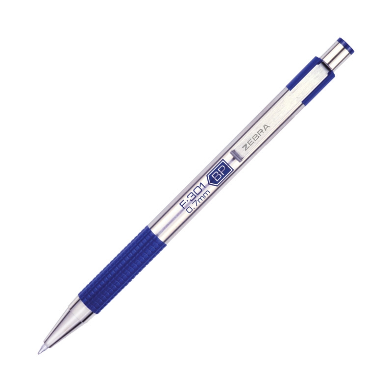 Olovka hemijska 0,7mm sa rebrastim gripom F-301 Zebra EF301BL srebrno-plava
