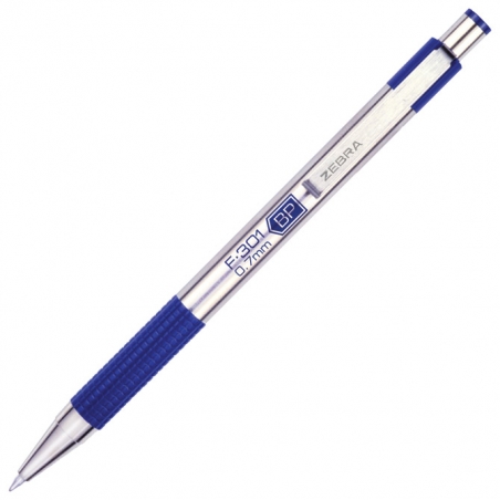 Olovka hemijska 0,7mm sa rebrastim gripom F-301 Zebra EF301BL srebrno-plava