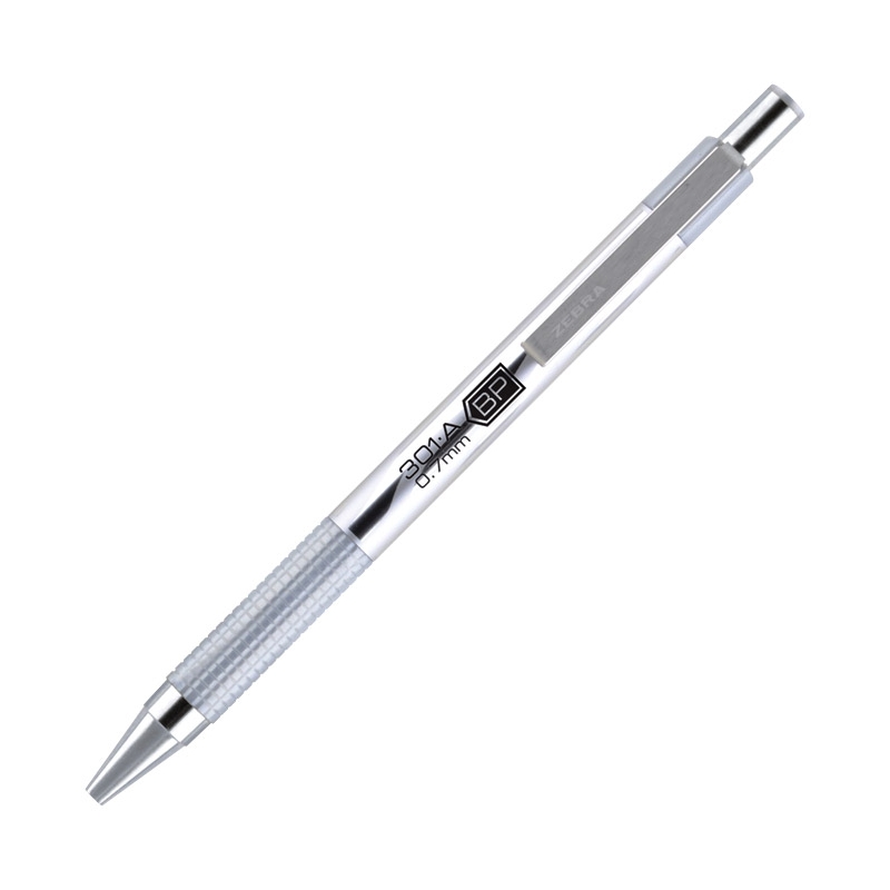 Olovka hemijska 0,7mm sa rebrastim gripom 301A Zebra 26343 metalik srebrna-bela