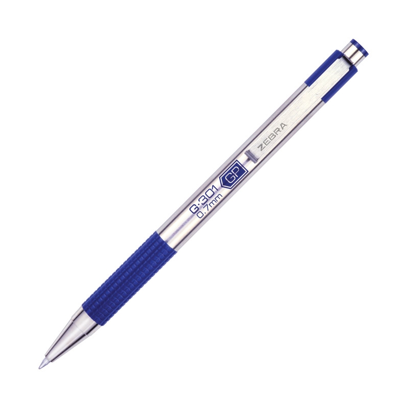 Olovka hemijska 0,7mm gel sa rebrastim gripom G-301 Zebra 20732 srebrno-plava