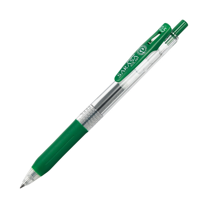 Olovka hemijska 0,5mm gel sa gumenim gripom (uložak tamno zeleni) Sarasa Clip Zebra 35134 tamno zelena