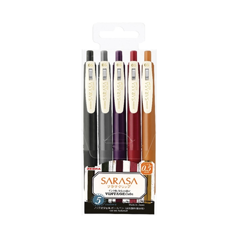 Olovka hemijska 0,5mm gel sa gumenim gripom Sarasa Clip Vintage pk5 Zebra 69421 sortirano