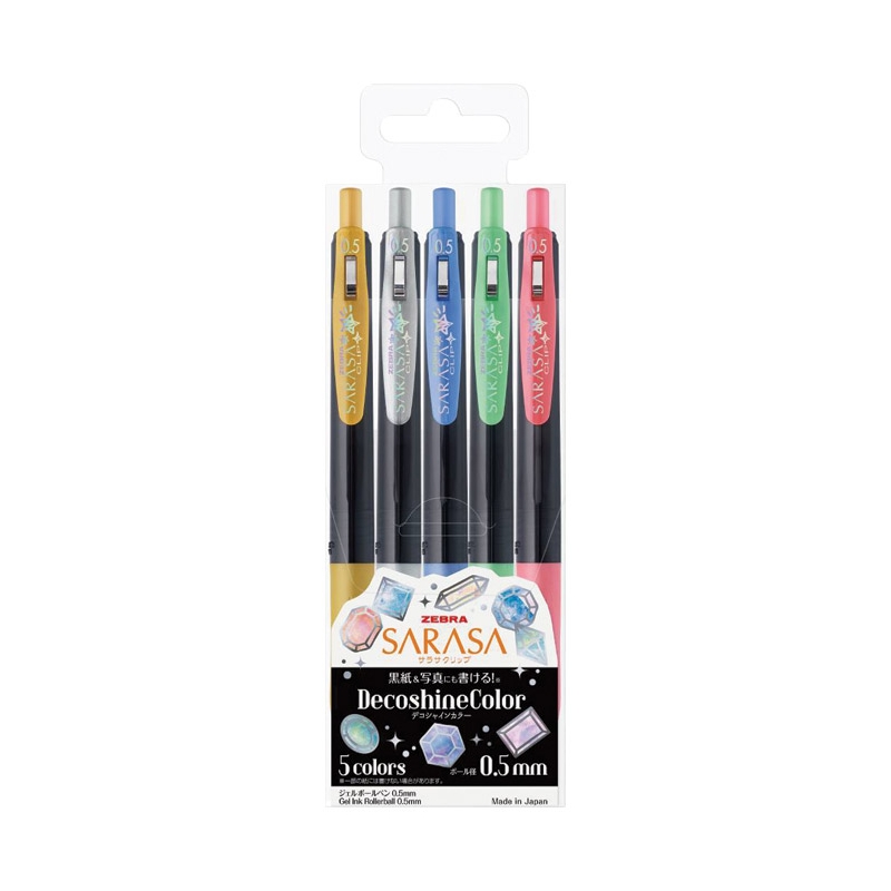 Olovka hemijska 0,5mm gel sa gumenim gripom Sarasa Clip Decoshine pk5 Zebra 37860 metalik sortirano