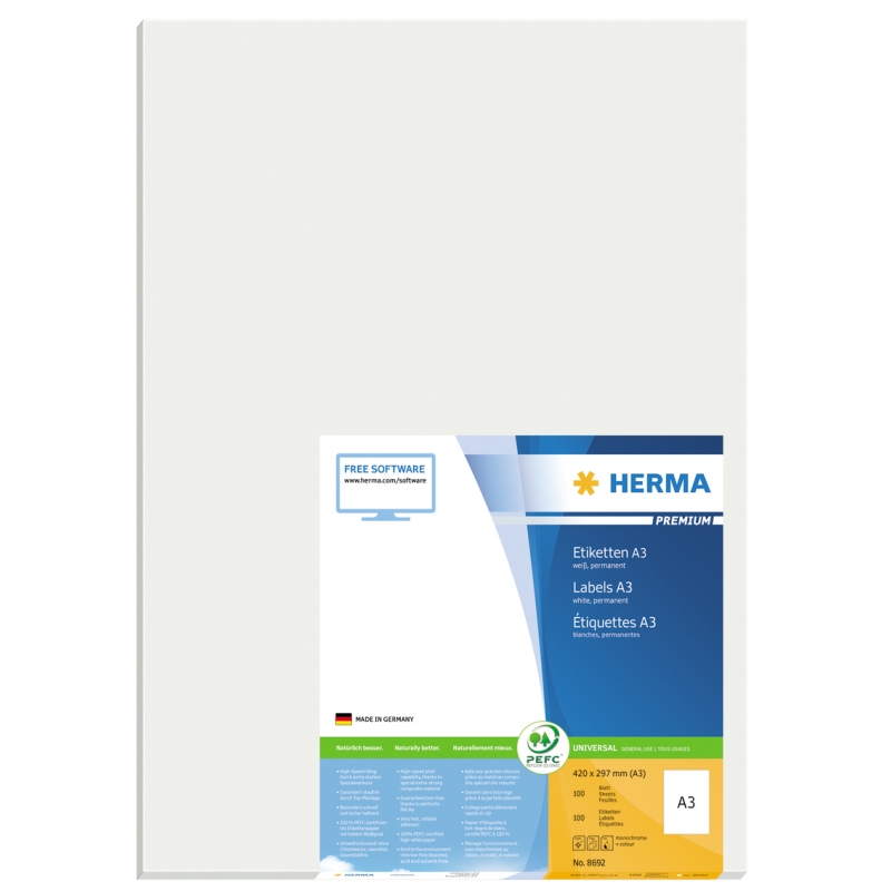Etikete 297x420 A3/1 1/100 bela Herma
