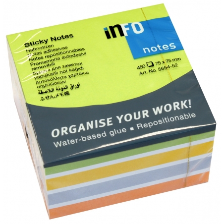 Samolepljivi blokčići 75x75 color mix, KOCKA 1/450 Info Notes