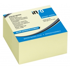 Power Notes 75x75, sa posebno jakim lepkom, KOCKA 400 listova  Info Notes žuta