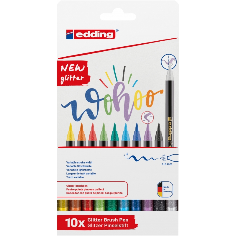 Brush flomasteri E-1340, 1-6 mm glitter set 1/10 Edding sortirano