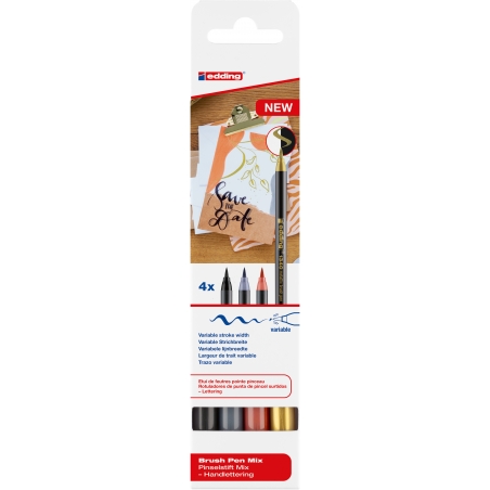 Brush flomasteri E-1340, 1-6 mm metalik set 1/4 Edding sortirano
