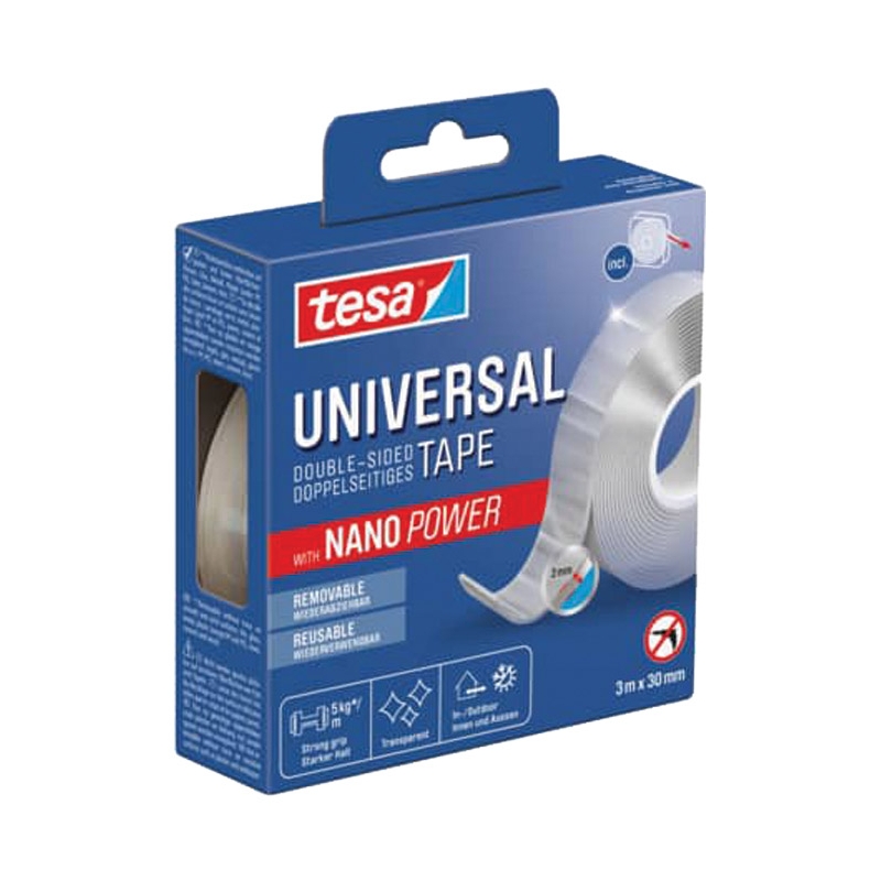 Traka lepljiva obostrana 30mm/3m/2mm Nano Power+stalak Tesa 55810 providna blister