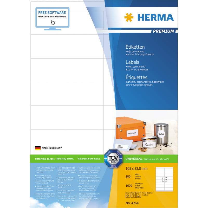 Etikete 105X33,8 A4/16 1/100 bela Herma