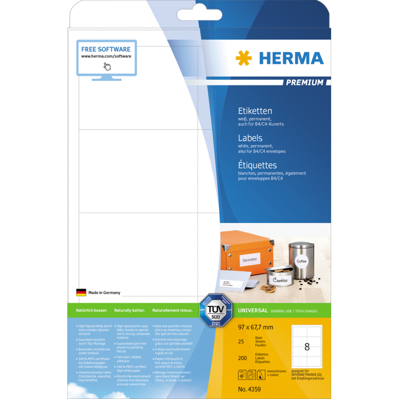 Etikete 97X67,7 A4/8 1/25 bela Herma