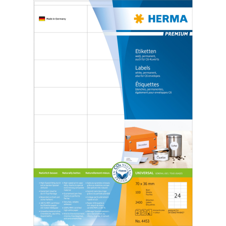 Etikete 70X36 A4/24 1/100 bela Herma