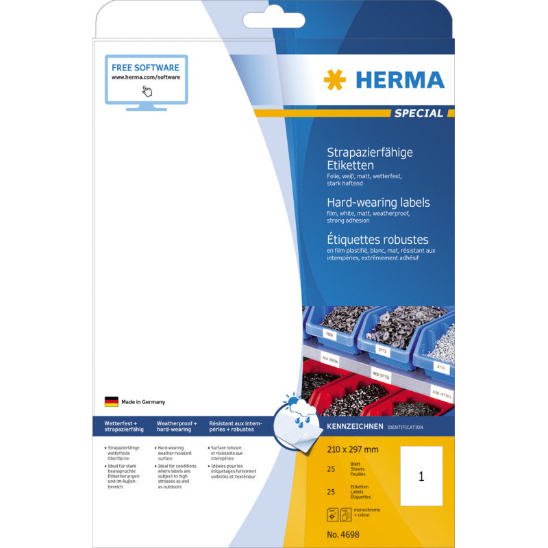 Etikete nepoderive 210X297 A4/1 1/25 bela Herma