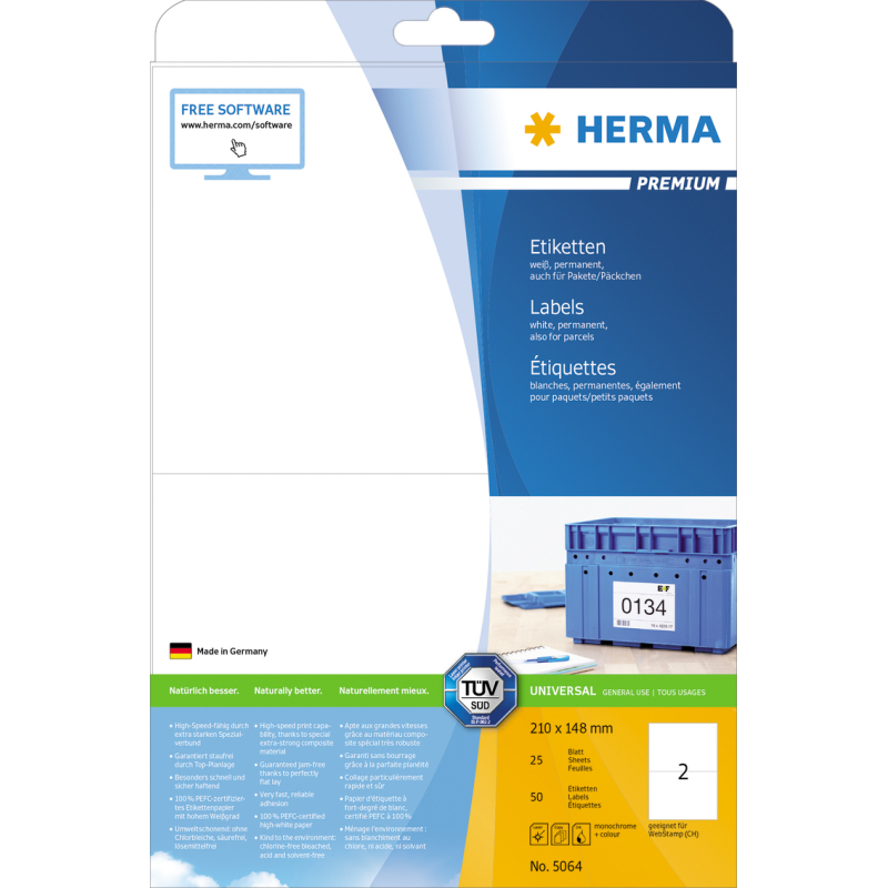 Etikete 210x148 A4/2 1/25 bela Herma