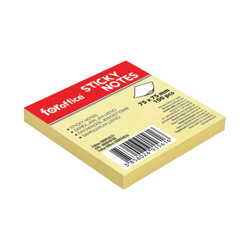 Blok samolepljiv 75x75mm 100L FORoffice 58321 žuti