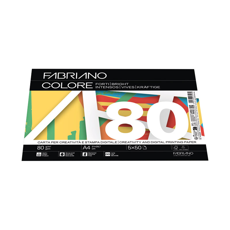 Papir Colore A4 80g pk250 Fabriano 19100809 jarka mešavina 5boja