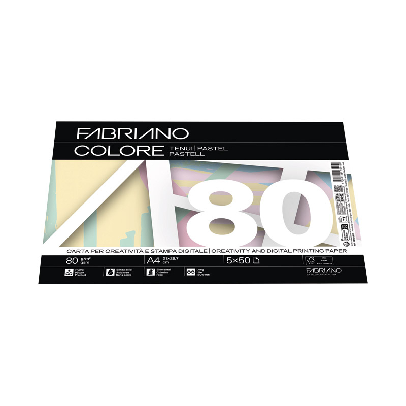 Papir Colore A4 80g pk250 Fabriano 19100811 pastelna mešavina 5boja