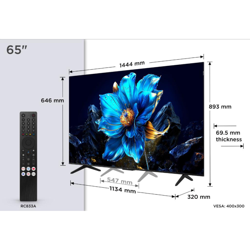 Televizor TCL 65P7K/QLED/65"/4K UHD/60Hz/Google TV/crna