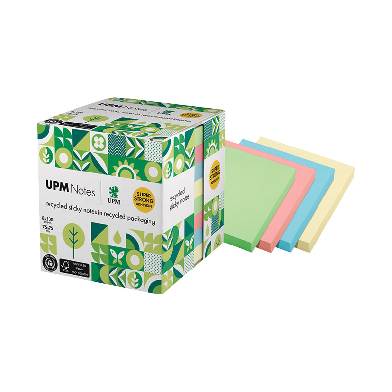 Blok samolepljiv 75x75mm 100L (reciklirani 100%) pk8 UPM 5654-88UR-8 pastel