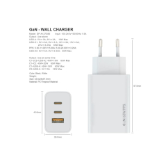 Zidni punjac FULMOVA GAN PD/65W/bela sa USB-C kablom