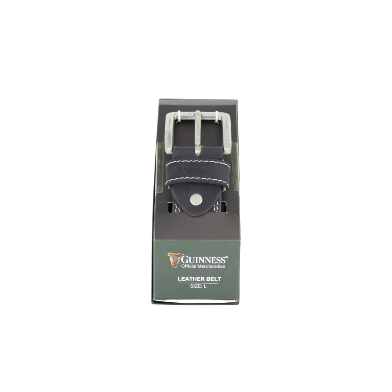 Kaiš muški kožni u poklon kutiji sa belim koncem BT01 Guiness L veličina Guinness crno-belo