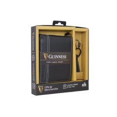 Gift box: novčanik muški kožni 120x90x20 mm i kožni privezak GS01 Guiness Guinness crna