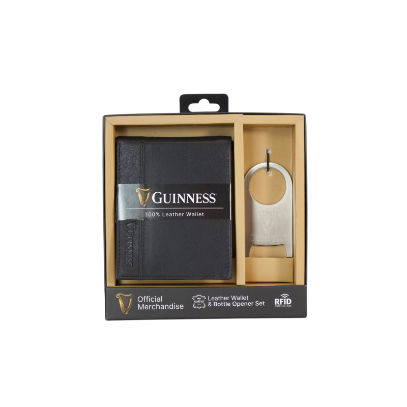 Gift box: novčanik muški kožni 120x90x20 mm i otvarač za flaše GS04 Guiness Guinness crna