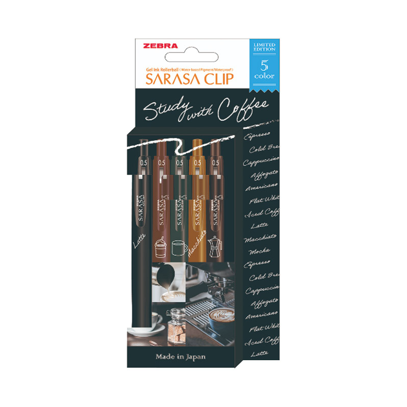 Roler gel 0,7mm sa gumenim gripom Sarasa Clip Study with Coffee pk5 Zebra 81456 sortirano