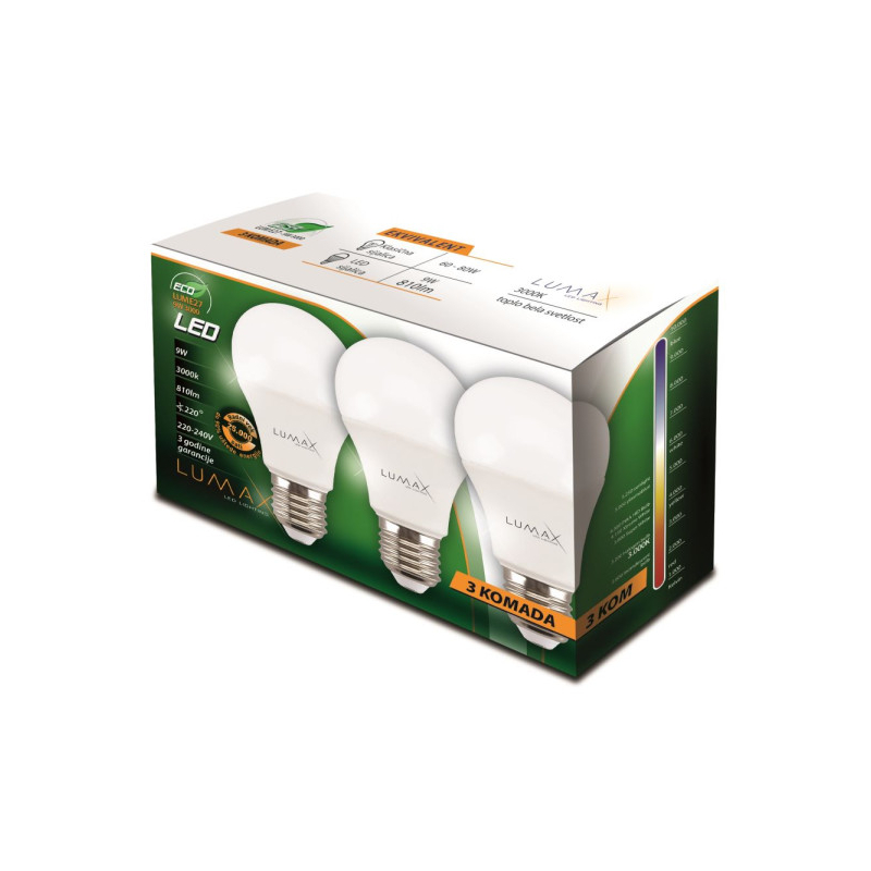 Sijalica Led ECO LUME27-9W 3000K 810 lm 3PAK