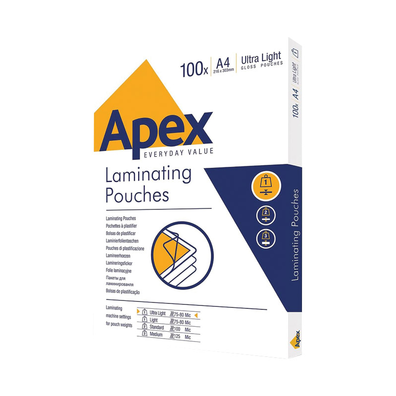 Folija za plastificiranje 75-80my A4 sjajna pk100 Apex Fellowes 6020001