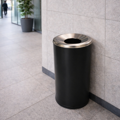 120L Black Waste Bin with Chrome Lid
