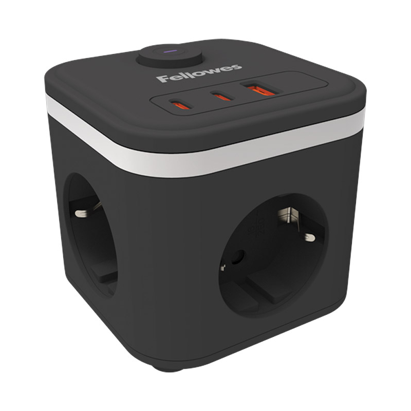 Kabl produžni s prekidačem kocka PowerCube 3utičnice+usb 1A i 2C/2m Ampra Fellowes 100137167 crni