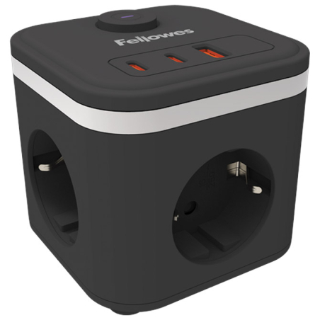 Kabl produžni s prekidačem kocka PowerCube 3utičnice+usb 1A i 2C/2m Ampra Fellowes 100137167 crni